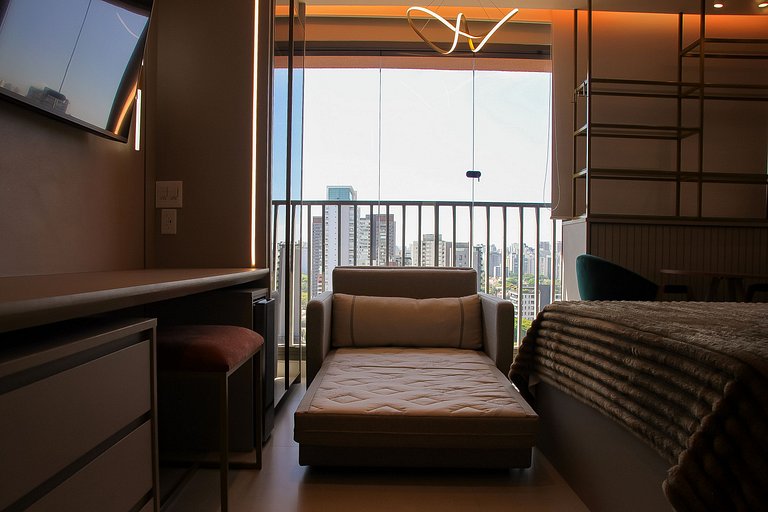 Studio Moderno com piscina, academia e coworking