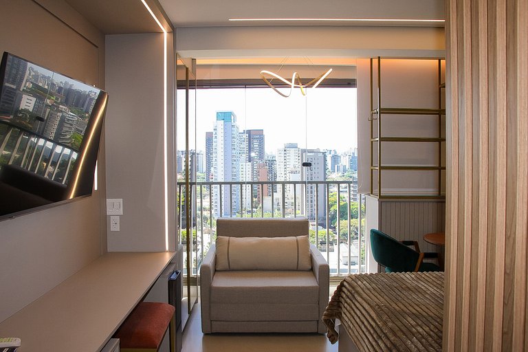 Studio Moderno com piscina, academia e coworking